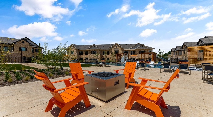 a group of chairs outside